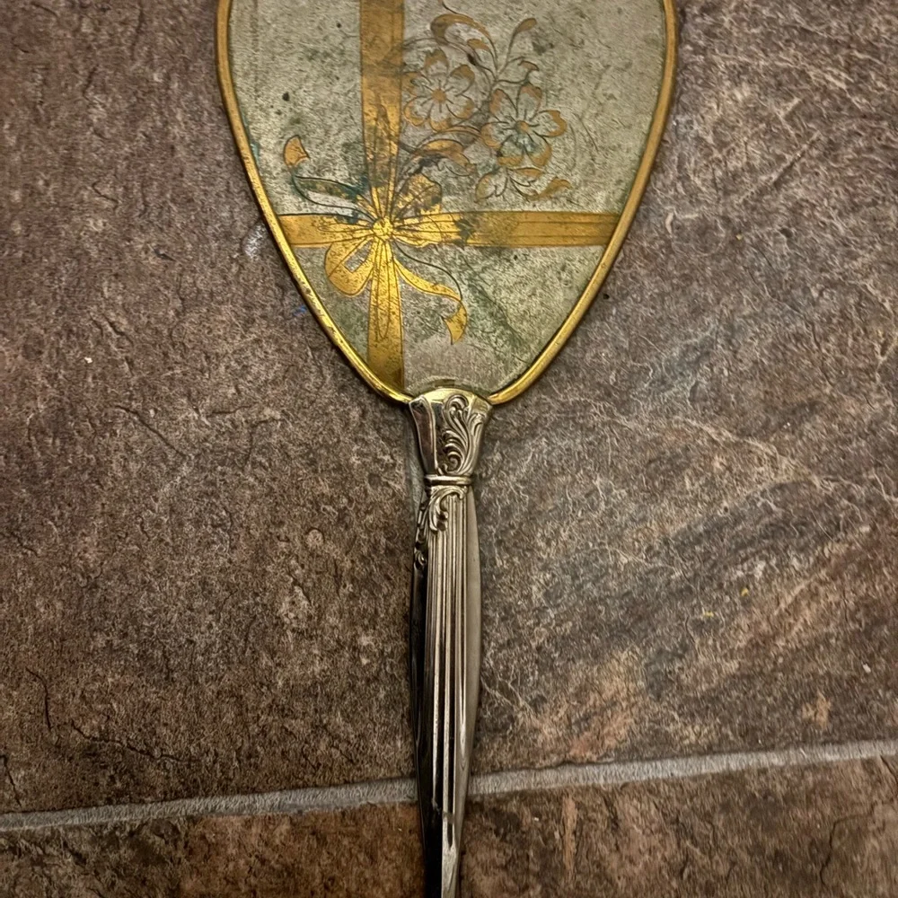 Vintage Handheld Mirror with Gold Accents